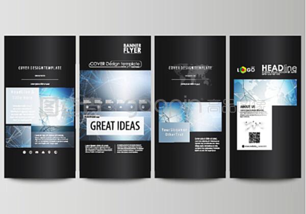 黑色彩色極簡圖為可編輯版面的四個垂直橫幅,傳單設計商業模板?？茖W的醫學dna研究或醫學概念。黑色極簡圖為可編輯版面的四個垂直橫幅,傳單設計商業模板?？茖W的醫學dna研究或醫學概念